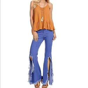 Coachella Flared Slit Bell-Bottom Denim Jeans